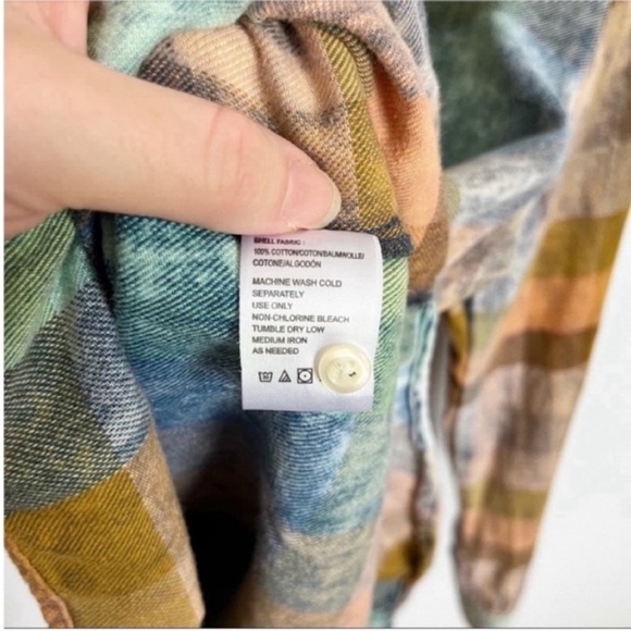 Anthropologie Isabella Sinclair Ruffled Plaid Henley shirt blue orange popover - Picture 9 of 11